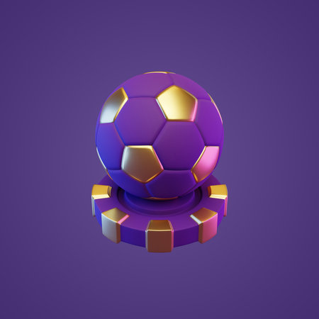 Poker chip and soccer ball on a purple background. 3d rendering illustrationの写真素材