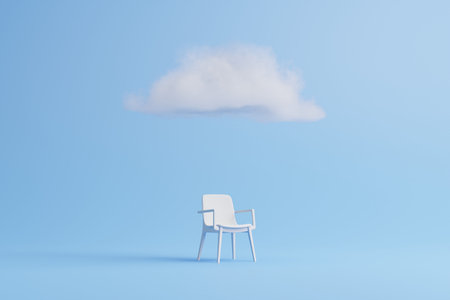 Hair under the cloud on a blue background. Minimal creative composition. 3d rendering illustration
