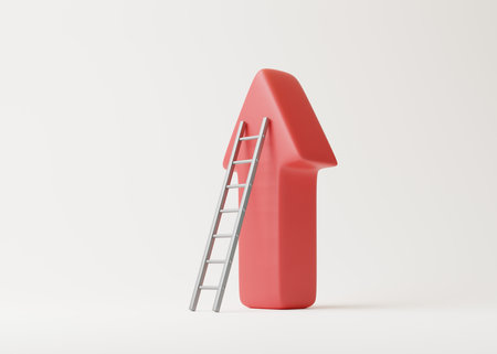Staircase with red inflation arrow on a white background. 3d rendering illustrationの写真素材
