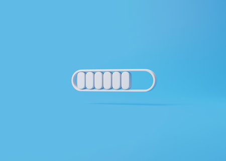 Minimal progress bar part symbol on blue background. loading concept. 3d rendering illustration