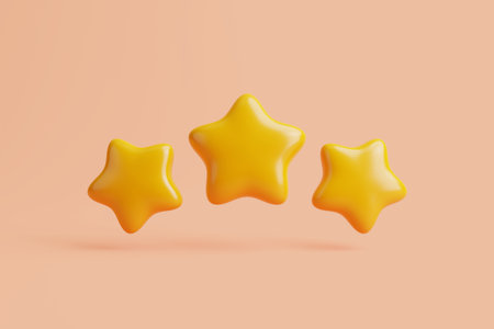 Three stars hover on a pastel background. rating review. Premium rank. customer feedback. 3d rendering illustrationの写真素材