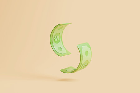 Green paper banknotes icon isolated on beige background. Money and payment concept. Minimalist 3d...