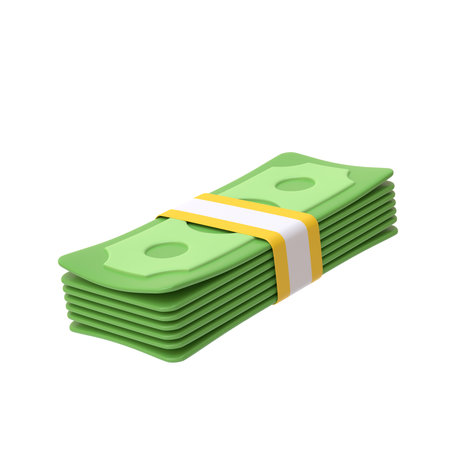 Bundle of money on white background. USD dollars. Money and payment concept. Minimalist 3d render illustrationの写真素材