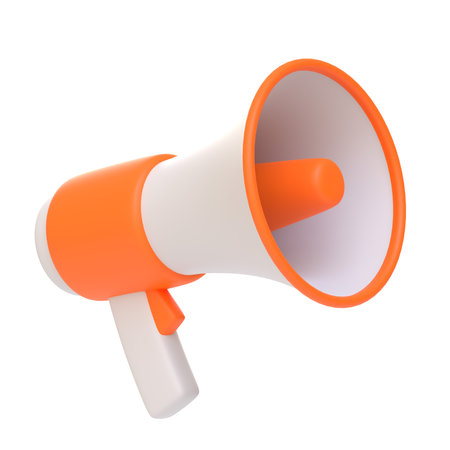 Cartoon megaphone isolated on white background. Loudspeaker or bullhorn in minimal style. 3d render illustrationの写真素材