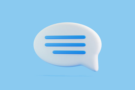Speech bubble on blue background. Chat icon set. Chatting box, message box. 3D render illustrationの写真素材