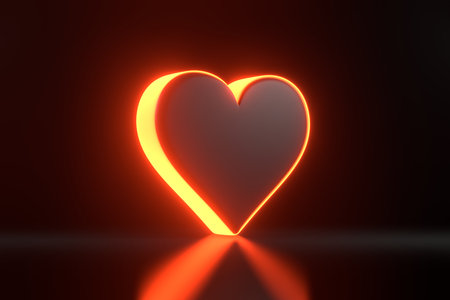 Aces cards symbols with futuristic neon red lights on a black background. Heart icon. 3D render illustrationの写真素材