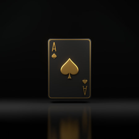 Playing cards on a black background. Ace of spades. Casino cards, blackjack, poker. Front view. 3D render illustrationの写真素材