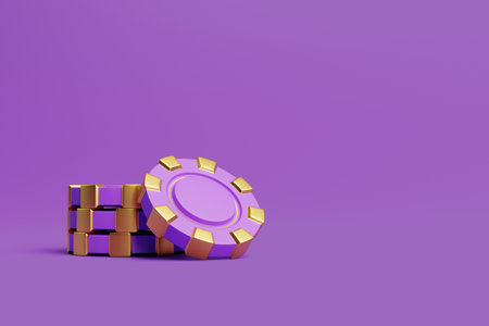 Casino chips on a purple background. Poker, blackjack, baccarat game concept. 3D render illustrationの写真素材