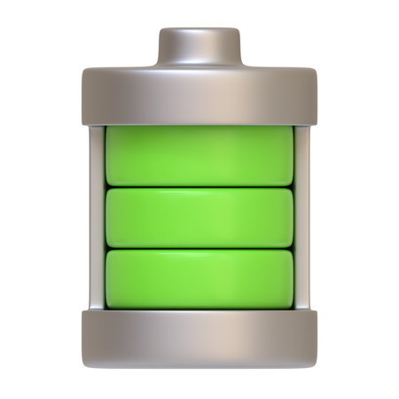 Battery icon isolated on white background. 3D icon, sign and symbol. Cartoon minimal style. Front view. 3D Render Illustrationの写真素材