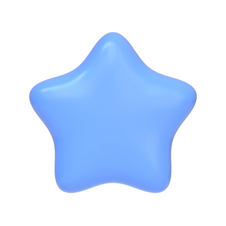 Blue star icon isolated on white background. 3D icon, sign and symbol. Cartoon minimal style. Front view. 3D Render Illustrationの写真素材
