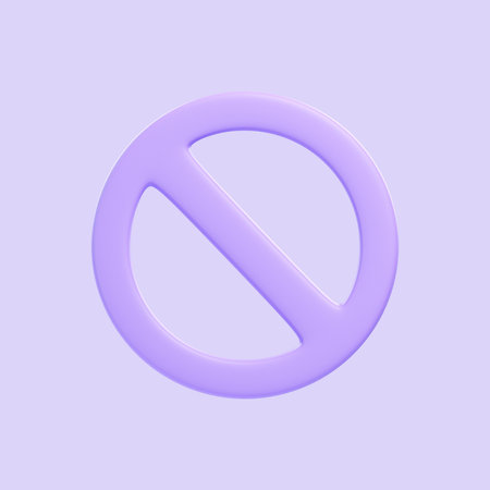 Purple forbidden symbol isolated on purple background. 3D icon, sign and symbol. Cartoon minimal style. Front view. 3D Render Illustrationの写真素材