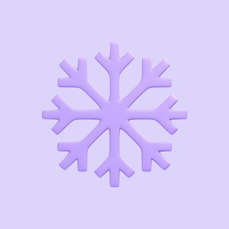 Purple Icy Snowflake Icon isolated on purple background. 3D icon, sign and symbol. Cartoon minimal style. Front view. 3D Render Illustrationの写真素材