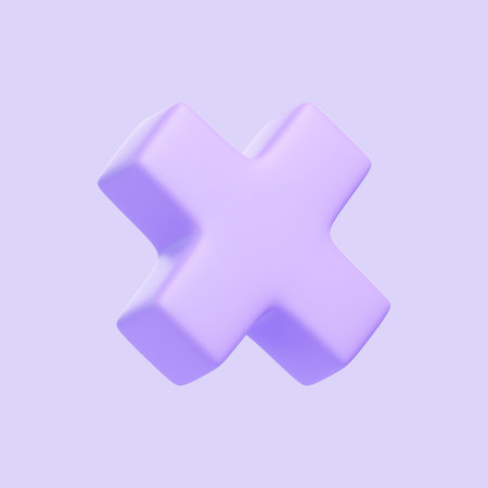 Purple Cross sign isolated on purple background. 3D icon, sign and symbol. Cartoon minimal style. 3D Render Illustrationの写真素材