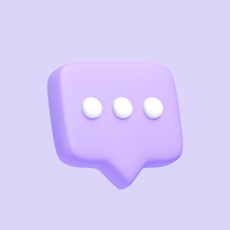 Purple speech bubble icon isolated on purple background. 3D icon, sign and symbol. Cartoon minimal style. 3D Render Illustrationの写真素材