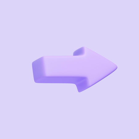 Purple arrow icon isolated on purple background. 3D icon, sign and symbol. Cartoon minimal style. 3D...