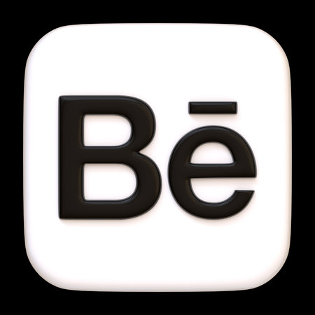 White volumetric Behance icon isolated on black background. Be letter logotype. Social media app...