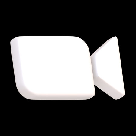 White volumetric Zoom icon isolated on black background. Application for video communications, audio conferencing, webinars and chat. Social media app button, logo, sign and symbol. 3D Renderのeditorial素材