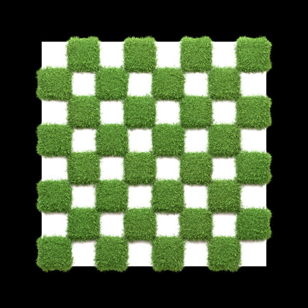 Abstract chessboard pattern made with lush green grass squares, symbolizing nature-infused...