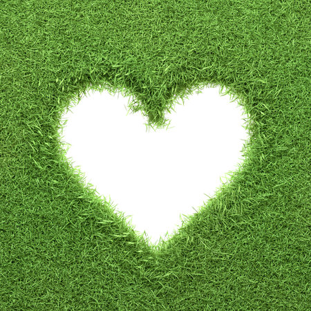 Lush green grass forming a heart shape cutout, symbolizing love for nature and the environment. 3D...