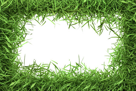 A lush green grass border frames a central white space, ideal for eco-themed messages and designs....