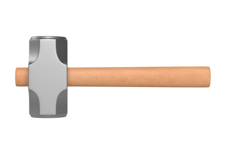 New steel hammer with a natural wooden handle isolated on a white background, frontal view. 3D render illustrationの写真素材