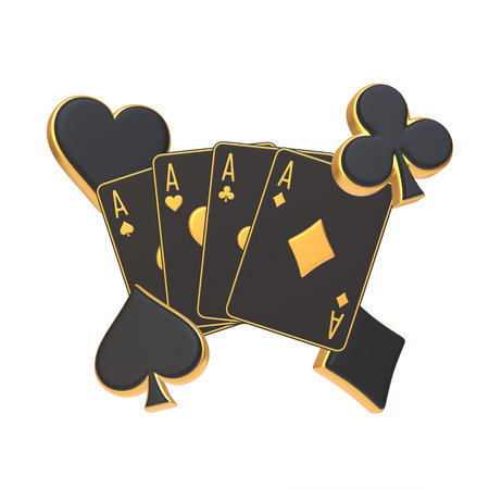 A quartet of aces, each lavishly trimmed in gold, fan out in a display of opulence against a deep...