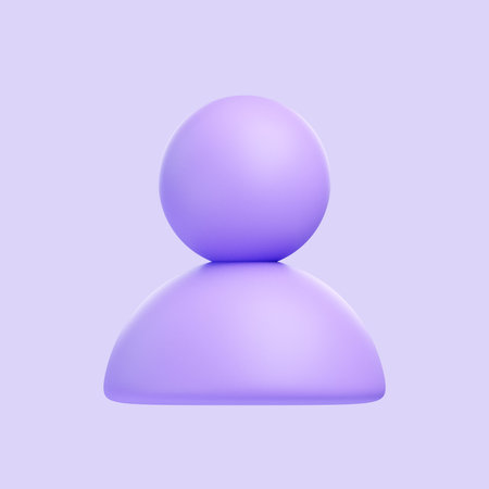Purple user profile icon on a lavender background, symbolizing an account, avatar, or online identity. 3D icon, sign and symbol. 3D render illustrationの写真素材