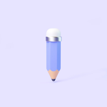 3D render of a short blue pencil with a white eraser on a light pastel background in a minimal, floating compositionの写真素材
