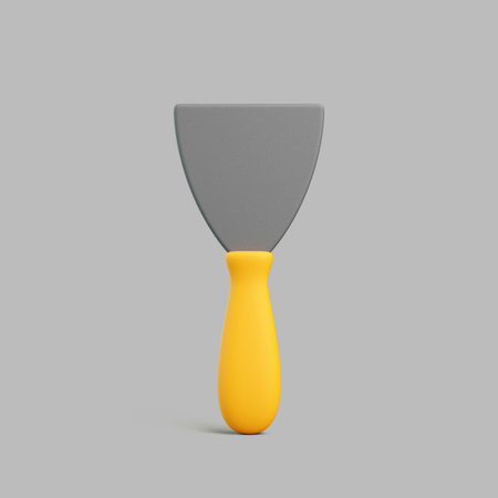 3D putty knife with yellow handle on gray background, minimal construction tool conceptの写真素材