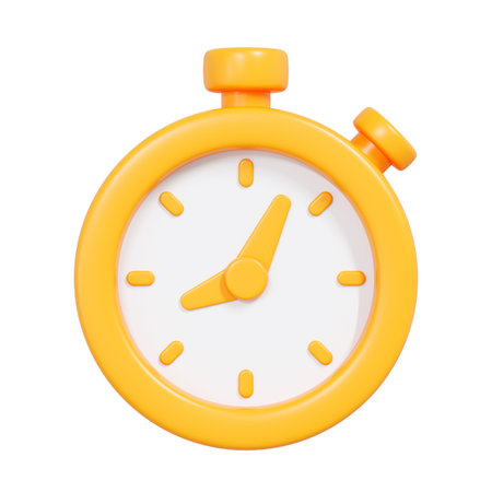 Bright yellow 3D stopwatch icon with a clean modern design. Perfect for timing apps, productivity...
