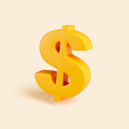3D illustration of a yellow dollar symbol, representing money, finance, income, profit, wealth and business conceptの写真素材