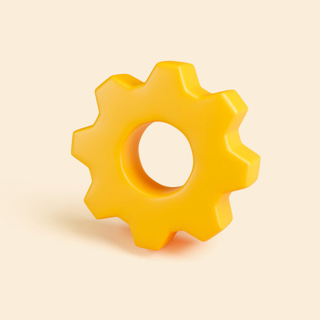 3D illustration of a yellow gear cog, symbolizing settings, process, automation, engineering and system operationの写真素材