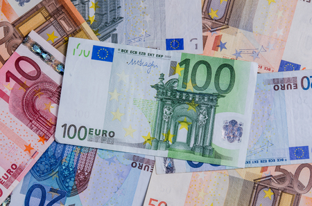 Euro banknotes from the first series of various denominations.の写真素材