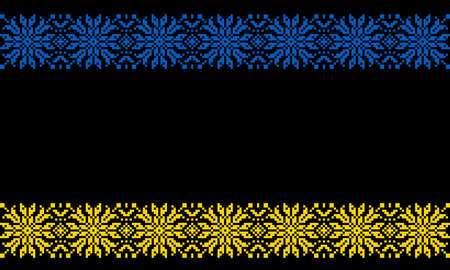 Ornament Ukrainian folk embroidery. On a black background. Glory to Ukraine/ Knitting elements jacquardsのイラスト素材