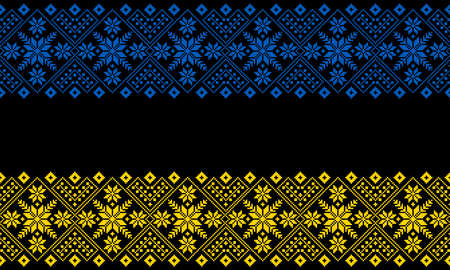 Embroidery traditional of Ukraine national vector ornament on a black backgroundのイラスト素材