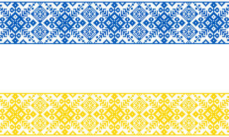 Traditional embroidery ornament knitting, Ukraine flag in national colorsのイラスト素材