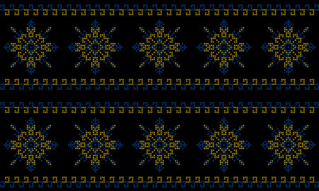 Embroidered ornament on a black background, knitting, Ukrainian ornamentのイラスト素材