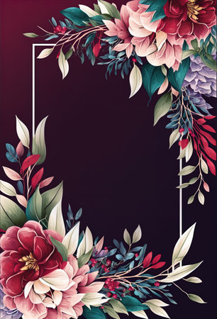 Floral frame with dahlias and eucalyptus. vector illustration.の写真素材