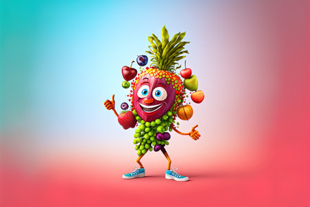 Fruit fruit character on a colorful background. 3d illustration.の写真素材