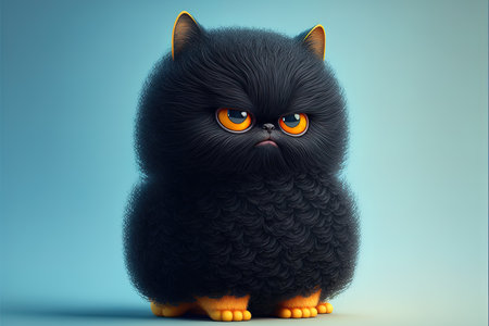Funny black cat with big eyes. 3D illustration. studio shot.の写真素材