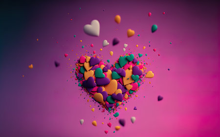 Colorful hearts on a pink background. 3d rendering, 3d illustration.