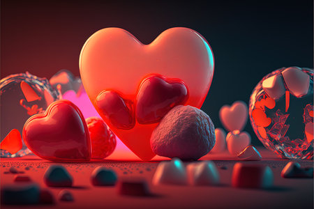 3d illustration of valentines day background with hearts and ballsの写真素材