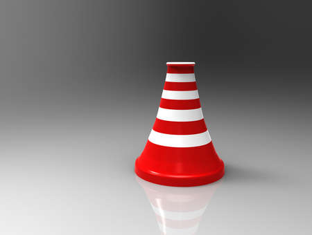 Red traffic cone on gray background. 3d render.の写真素材