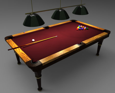Billiard table with balls set. 3D rendering.