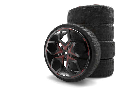 Set of sports racing rims with tires. 3D rendering.の写真素材