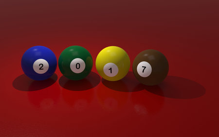 Pool balls on red with 2017,New Year concept 3d rendering