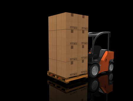 Forklift truck with pallet. 3D rendering.の写真素材
