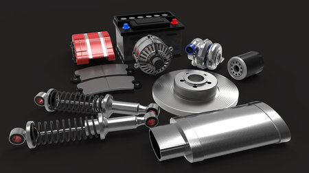Car parts on background. 3D rendering. 