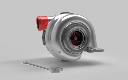 Car alternator with turbine isolated on a background. 3D rendering.