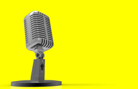 Steel microphone isolated on a background. Old microphone. Vintage microphone. 3D rendering.の写真素材
